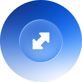 A circular icon with a white arrow pointing outward, symbolizing network expansion or scaling.