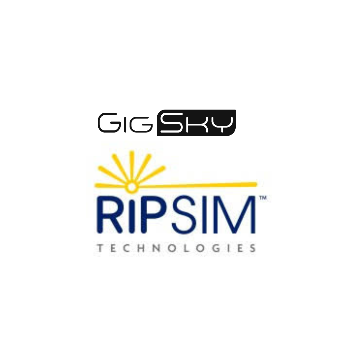 RiPSIM and GigSky logos with "RIPSIM Technologies" text and a yellow sunburst graphic.