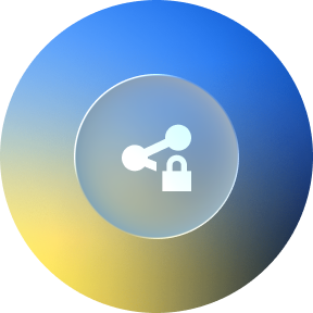 A circular icon with a white lock and key symbol representing private home networks.