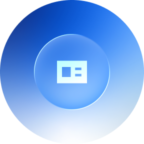 A digital interface with a centered icon resembling a credential or badge, surrounded by a blue gradient background.