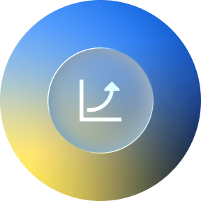 A circular icon with a line graph and upward arrow symbolizing professional growth.
