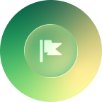 A circular icon with a gradient background and a white flag symbol in the center.