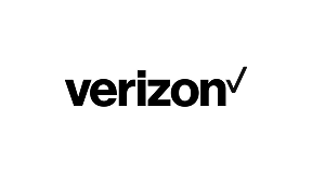 The Verizon logo features a black checkmark-like symbol with the word "Verizon" in black text.