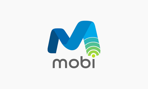 Mobi logo features a stylized blue and green "M" with wireless signal lines at the bottom.